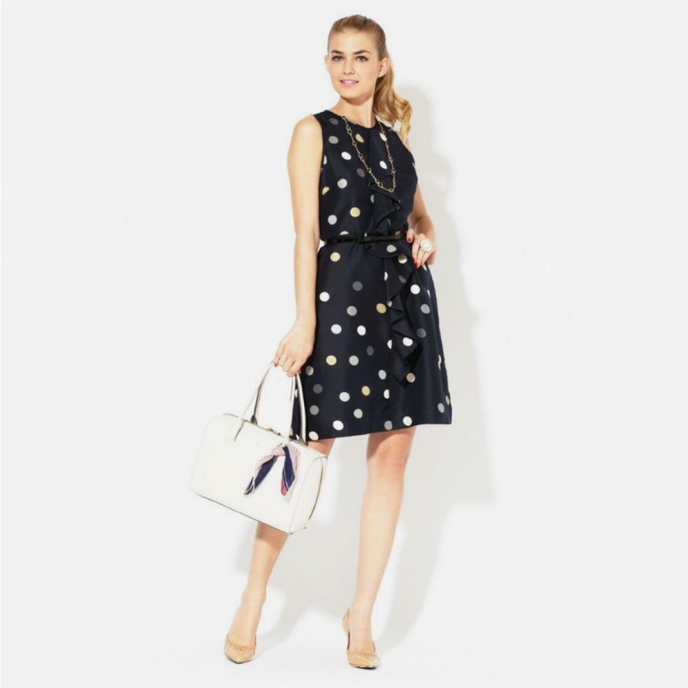 Kate Spade Bailey Women's Silk Sleeveless Dress Navy Blue‎ Polka Dot Size 6
